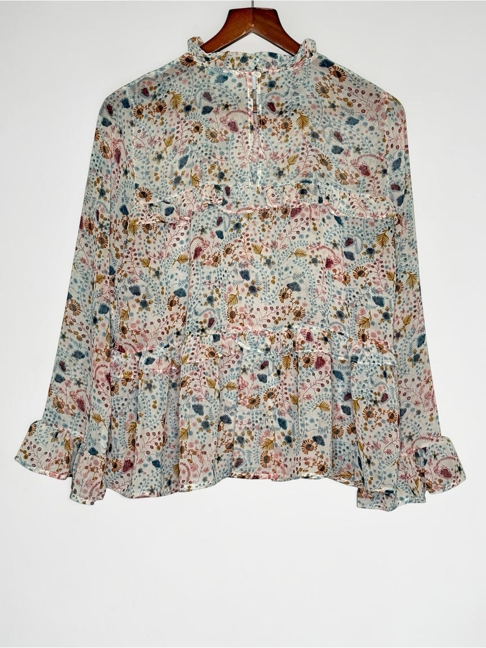 Sundance Celina Tiered Peasant Blouse - Size M - Boho Floral Sheer Ruffle Top - Picture 7 of 12